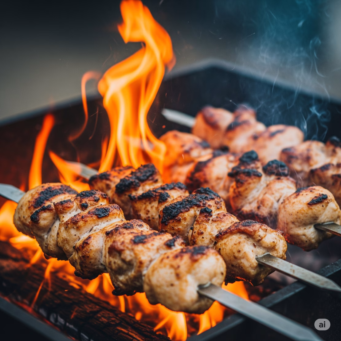 Chicken Skewers on Open Flames